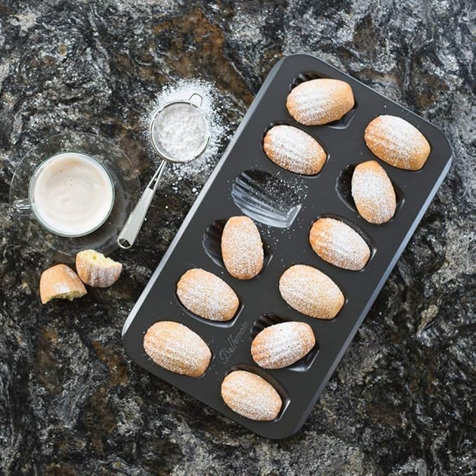 Bellemain Madeleine Pan | 12-Well Madeleine Mold Makes 12 Madeleine Cookies | Nonstick Tea Cake Pan for Madeleines, Cakelet Pan | Warp-Resistant Carbon Steel Madeline Pans (2-Pack)