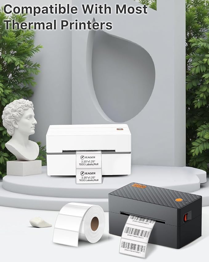 iEager 2.25x1.25 Inch Thermal Labels, White Durable Thermal Printer Stickers, Self-Adhesive Rectangle Shipping Label Printer Sticker for Barcode, Name, Address, 1000 Labels/Roll