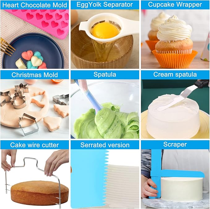 Cake Decorating Kit, 594 Pcs Cake Decorating Supplies with 3 Springform Pans, Cake Carrier, Turntable, Piping Bags Tips for Beginner Professional Mothers Day Gifts for Mom