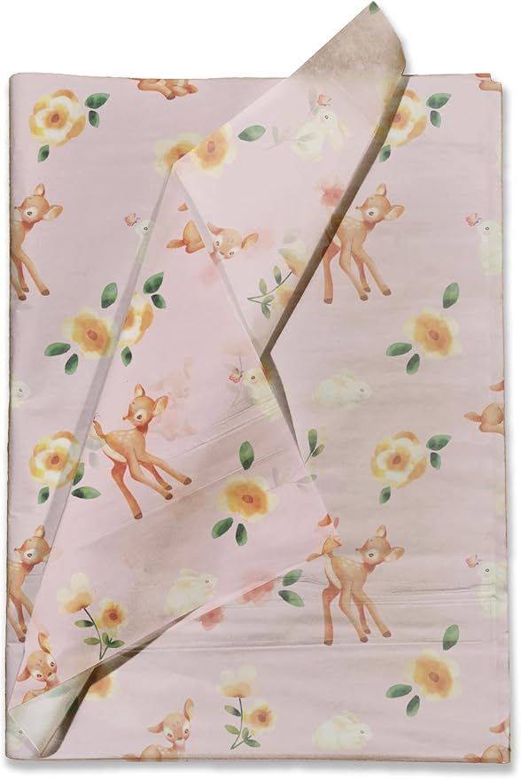 Pro Supply Global Bambi Deer Printed Tissue Paper for Gift Bags or Boxes and Wrapping - Baby Shower Bulk Decorative Art Tissue Paper for Packaging and Gifting | 24 Sheets 20" x 30"