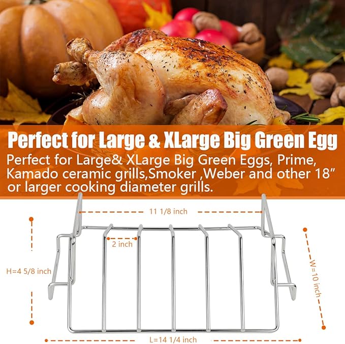Thanksgiving Turkey Roasting Rack Stand for Smoker and Grill, Turkey Roaster V Rack Stainless Steel Rib Racks for Grilling and Smoking, for Large and XLarge Big Green Egg,Kamado Joe,Big Joe