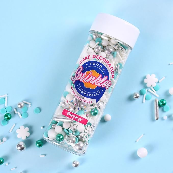 Snowflake Sprinkles for Cake Decorating 4.23 ounce Frozen in Sugar Pearls Sprinkles for Cupcakes Topper Cookie Metallic Sprinkles Mix Jimmies Confetti Cake Decorations for Kid's Birthday Christmas Party