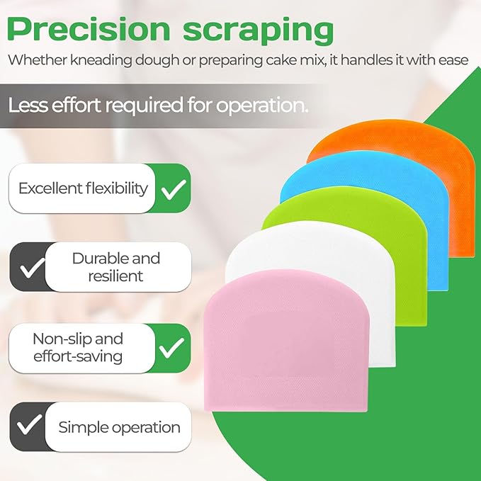 5 Pcs Dough Scraper Bench Scraper 4.65x3.66" Plastic Flexible Bowl Scraper Sharp-Edged Multi-Angle Cake Scraper Non-Slip Baking Tool Decorating Tool Shaping Tool (5Pcs Five colors)