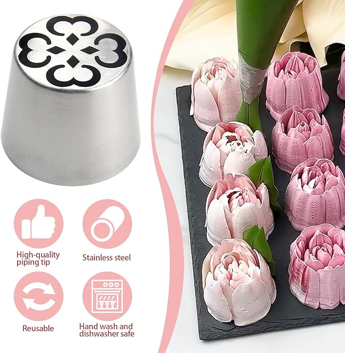 Extra Large Russian Piping Tips for Marshmallows Stainless Steel Flower Frosting Nozzles many styles Cake Decorating Baking tool for Buttercream, Cupcakes Cookies(SL52)