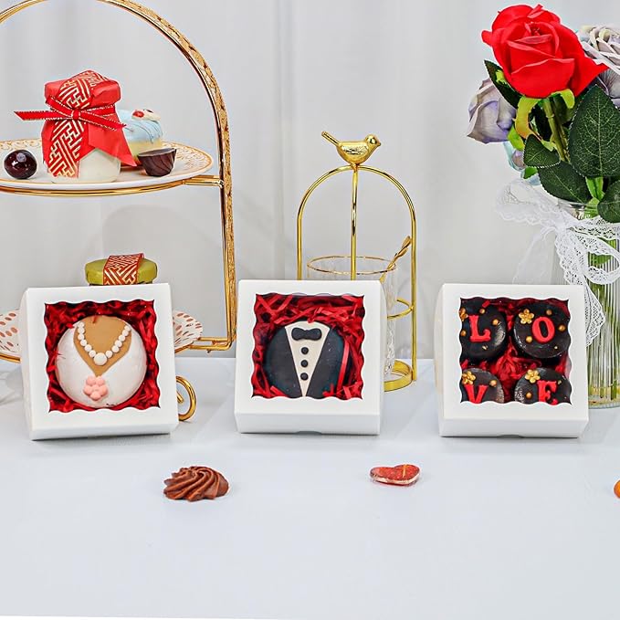 RomanticBaking 40 Pack Bakery Boxes 4x4x2 Inches Cookies Boxes Mini Bundt Cake Boxes Pie Boxes Cinnamon Roll Treat Boxes Chocolate Truffle Boxes Party Wedding Favor