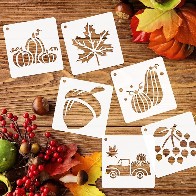 50 PCS Fall Painting Stencils Reusable Fall Stencils for Painting on Wood Rocks Canvas Fabric Glass Pottery 4x4 Inch