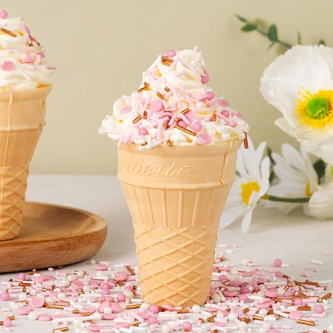 Dye Free Sprinkles Pink No Artificial Dyes Natural Confetti Pearl Sugar Gold Jimmies Sprinkles for Cake Decorations Baby Shower, Cookies, Fondant Cake, Dessert Toppings, 4.2oz