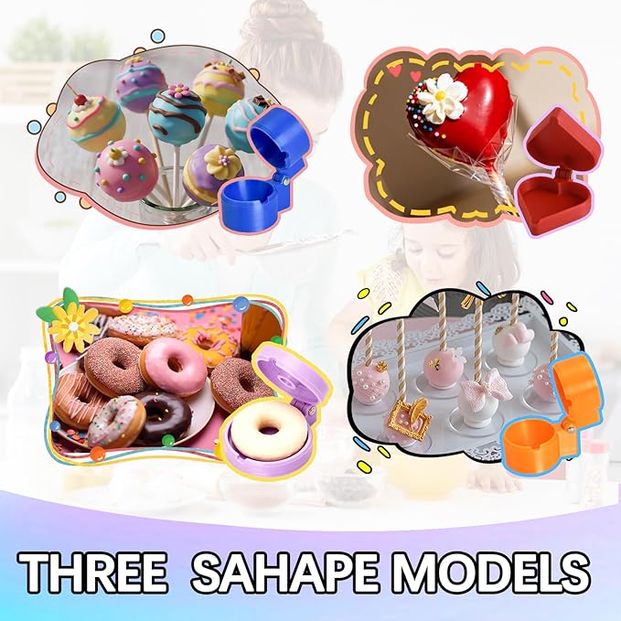 4 PCS Cake Pop Mold Press Set for Sphere, Heart & Ring Shapes - 3D Printed Cake Pop Maker with Cutter and Pusher Tool for Home Baking, Birthday Parties, Wedding Dessert