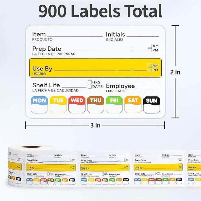 Restaurant Quality Shelf Life Food Rotation Labels Vinyl, 2” x 3” Self-Adhesive Removable Freezer Food Labels, Perfect for Reusable Containers, Easy to Remove, Food Safety Date Sticker (3 PCS)