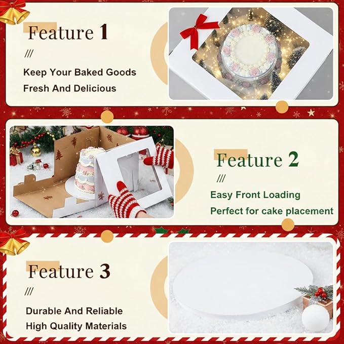 4 Sets Corrugated Cardboard Tall Cake Boxes for Tier Cake 14x14x12 Inch with Clear Window (4 Boxes + 4 Boards) Disposable Layer Bakery Container Carrier for Wedding Birthday Party Festival