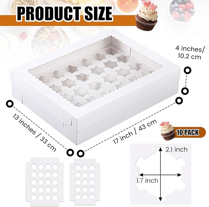 5 Pack 35 Count Cupcake Boxes, Mini Cupcake Containers, 16.9 x 13 x 4 Inch White Disposable Bakery Boxes with Window and Inserts for Birthday Holiday Party Bakery Desserts