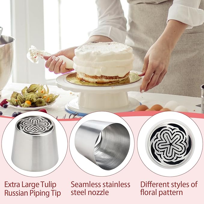 Extra Large Russian Piping Tips for Marshmallows Stainless Steel Flower Frosting Nozzles many styles Cake Decorating Baking tool for Buttercream, Cupcakes Cookies(SL62)