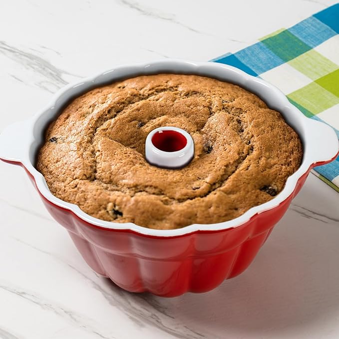 Emeril Lagasse Fluted Cake Pan Stoneware 9.5 in – Pound Cake Baking Pan, Perfect for Baking Delicious Cakes!
