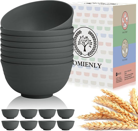 Hoimenly Wheat Straw Bowls for Kitchen, Unbreakable Cereal Bowl Set of 8, 26oz Microwave and Dishwasher Safe Bowls Set for Party, Camping, Alternatives to Plastic Bowl, Stackable Soup Bowls(Dark Grey)
