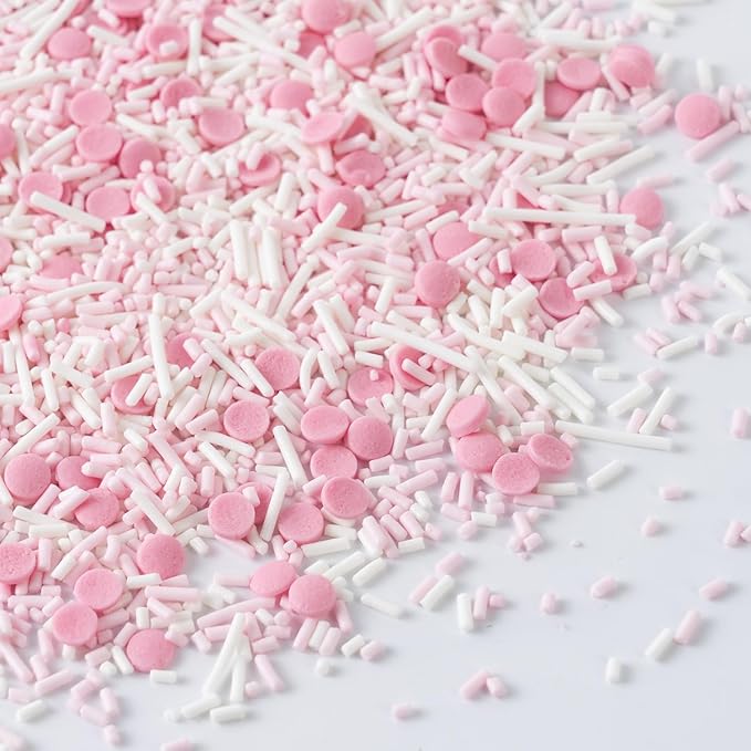 Dye Free Sprinkles No Artificial Dyes Natural Pink Confetti Jimmies Sprinkles for Cake Decorations Baby Shower, Cookies, Fondant Cake, Dessert Toppings, 4.2oz