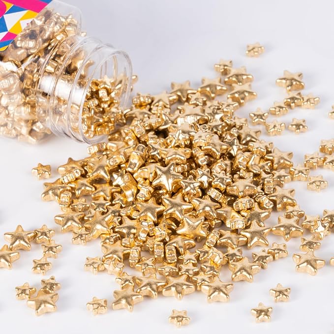 Gold Stars Sprinkles for Cake Decorating Large and Small Stars for Cupcake Toppers Cookie Decorating Perfect for Cakes,Cupcakes,Desserts Toppings 3.5 OZ
