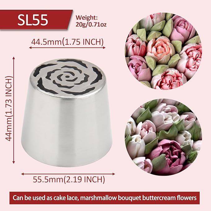 Extra Large Russian Piping Tips for Marshmallows Stainless Steel Flower Frosting Nozzles many styles Cake Decorating Baking tool for Buttercream, Cupcakes Cookies(SL55)