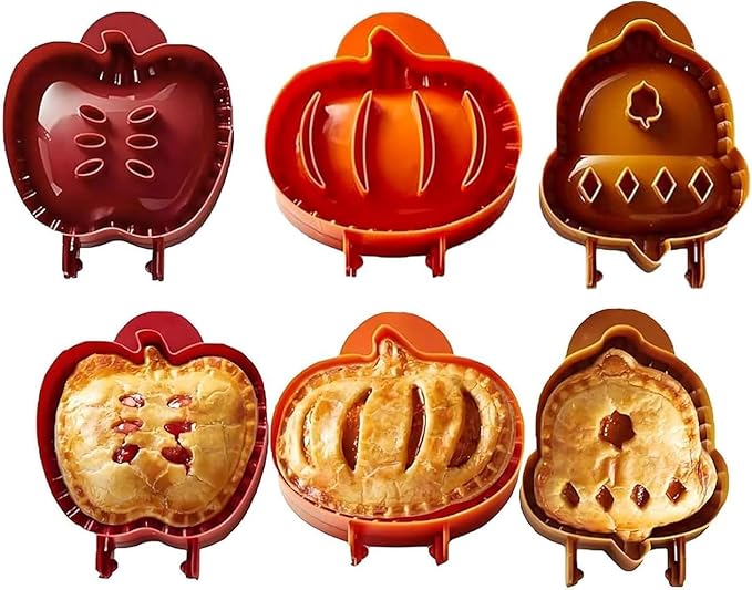 3 Pieces Mini Pie Molds, Party Potluck Hand Pie Molds, Holiday Mini Pie Mold, Fall Apple Pumpkin and Acorn Shapes Pocket Pies Maker (A)