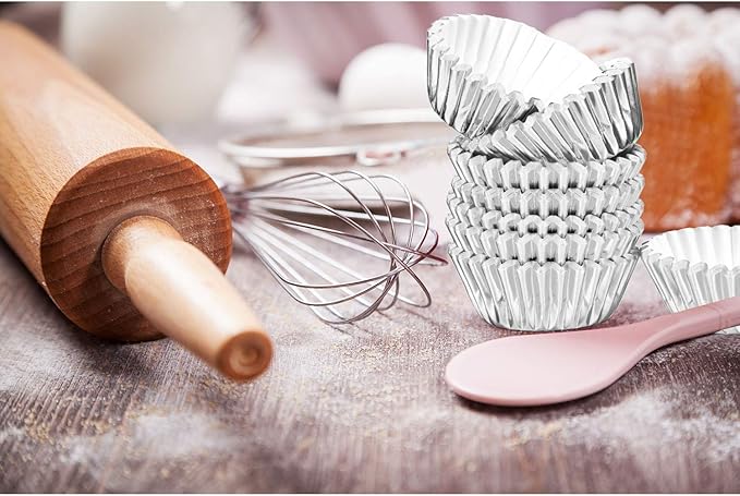 Sumind 400 Pieces Mini Foil Cupcake Liners, Metallic Baking Cups, Disposable, Silver, Various Occasions