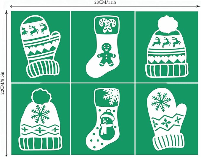 Self-Adhesive Christmas Silk Screen Stencils, Reusable Mesh Transfers Adhesive Chalk Paste Stencils Painting on Wood, Fabric, T-Shirt, Chalkboard, Furniture, Wall Wood Craft DIY Christmas Decor