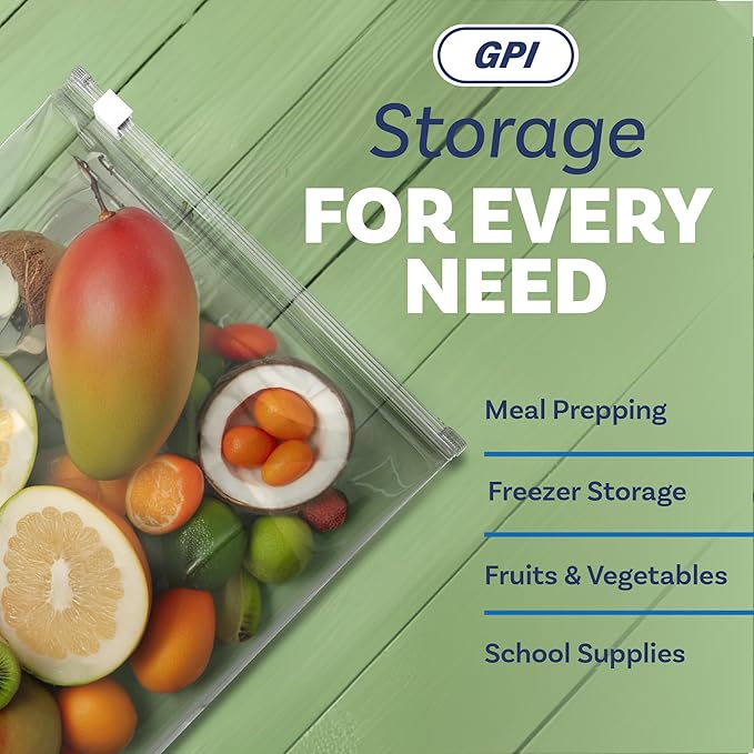 1000 Count - Slider Zip Food Storage Bags, 9" x 12" 3 Mil Heavy Duty, Strong & Durable For Freezer Storage. GPI