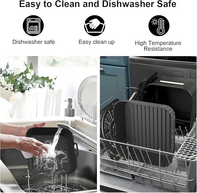 9-Inch Square Silicone Liners for Large Air Fryer 2Pack, 6 to 8.5QT Silicone Pot Baking Accessories for Chefman COSORI Ninja Instant Pot Vortex XL Cuisinart, Reusable Air Fryer Tray Insert