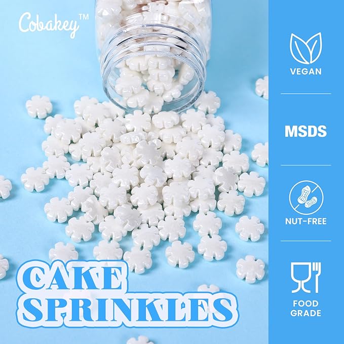 White Sprinkles for Cake Decorating 3.52 Ounce, White Snowflake Sprinkles Perfect for Cupcake Toppers Wedding Party Valentines Halloween Christmas Supplies