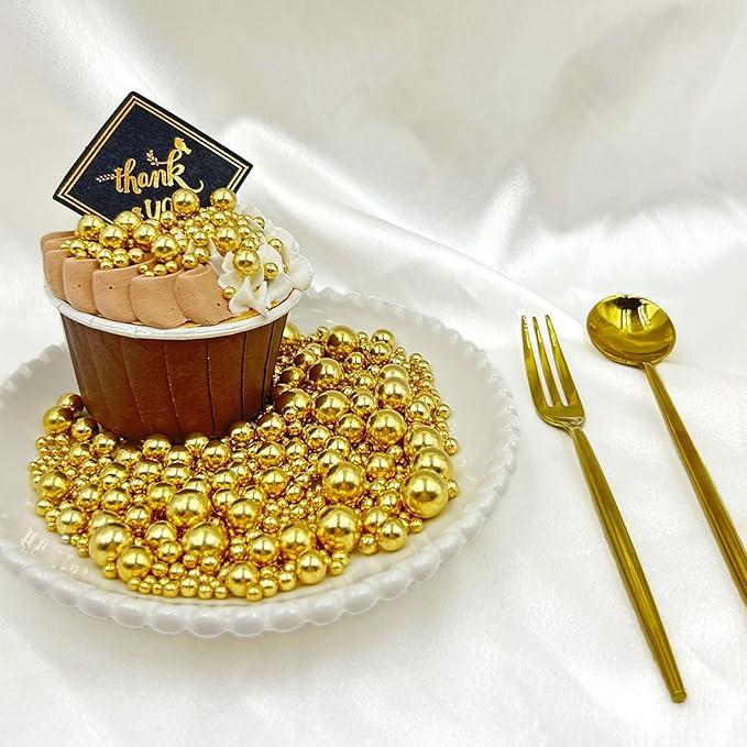 Gold Sprinkles for Cake Decorating, 4 Sizes Pearl Sprinkles Mix 7.7Oz for Cake Cupcake Ice Cream Donuts Cookie Baking Toppings