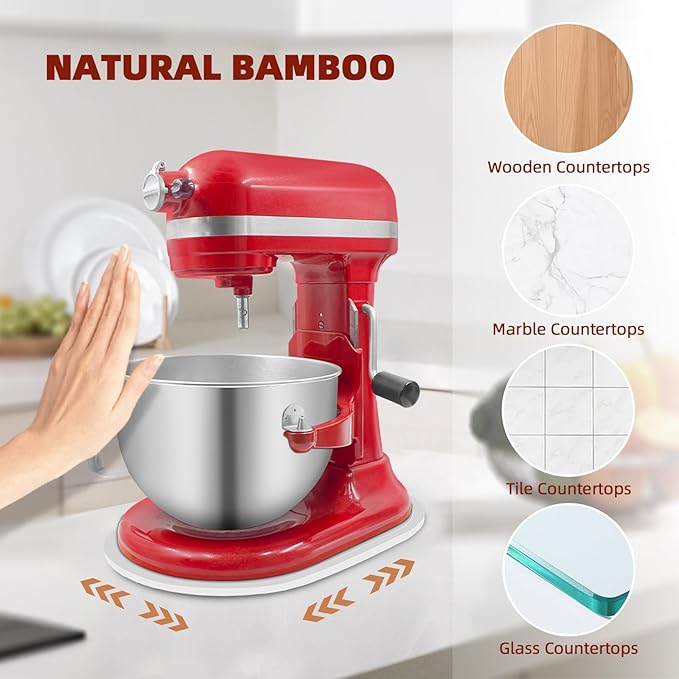 Mixer Slider Compatible with 5.5-8QT Kitchen Aid Stand Mixers, Kitchen Countertop Storage Mover Sliding Caddy Mixer Slider Mat for Kitchen Aid Stand Mixer Accessories Attachment (Bamboo - White)