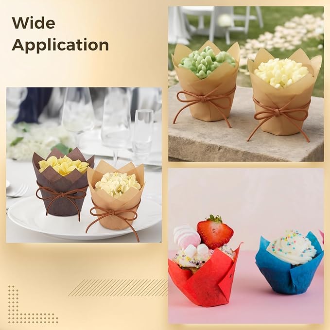 600 Pcs Tulip Cupcake Liners for Baking, Brown Cupcake Liners, Standard Size Muffin Cups, Greaseproof, Heat Resistant, Ideal for Wedding and Party