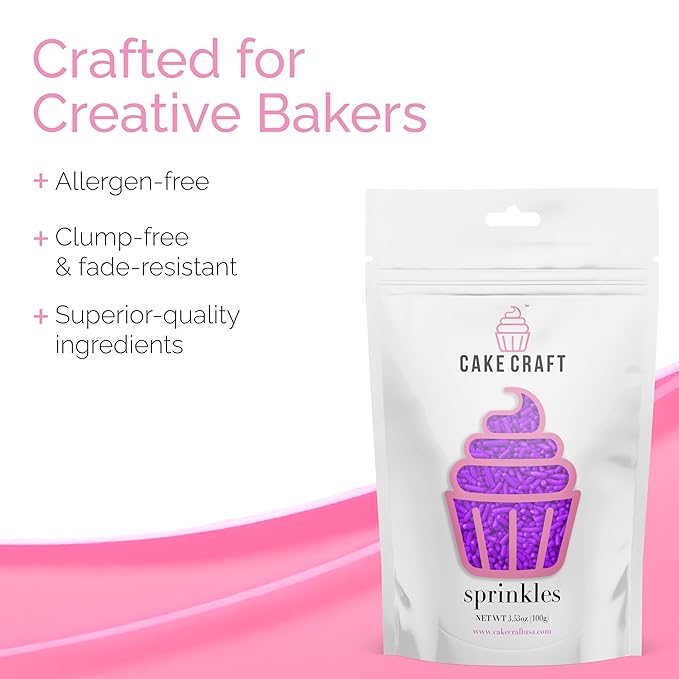 Cake Craft Purple Sugar Strand Sprinkles (Jimmies) – 3-Pack (100g Each) | Vibrant Purple Sprinkles for Cakes, Cupcakes, Cookies & More | Bold Color & Sweet Crunch