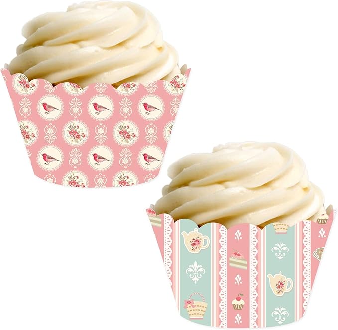 Andaz Press Party Cupcake Wrapper Decorations, Tea Party Blush Pink, Pastel Blue and Yellow Roses, 24-Pack, Theme Colored Bulk Cake Supplies
