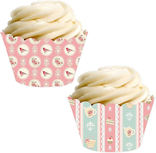 Andaz Press Party Cupcake Wrapper Decorations, Tea Party Blush Pink, Pastel Blue and Yellow Roses, 24-Pack, Theme Colored Bulk Cake Supplies