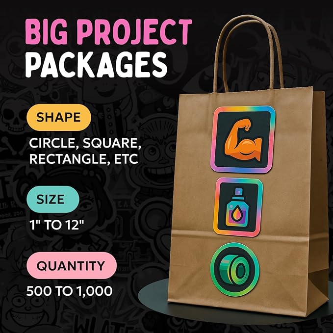 Custom Stickers Bulk | Upload Your Logo | 25-1000 | Sizes 2 inch to 12 inches | Waterproof Sticker Personalized | Decals for Water Bottle Laptop Car Truck Kids Students or Business Logo