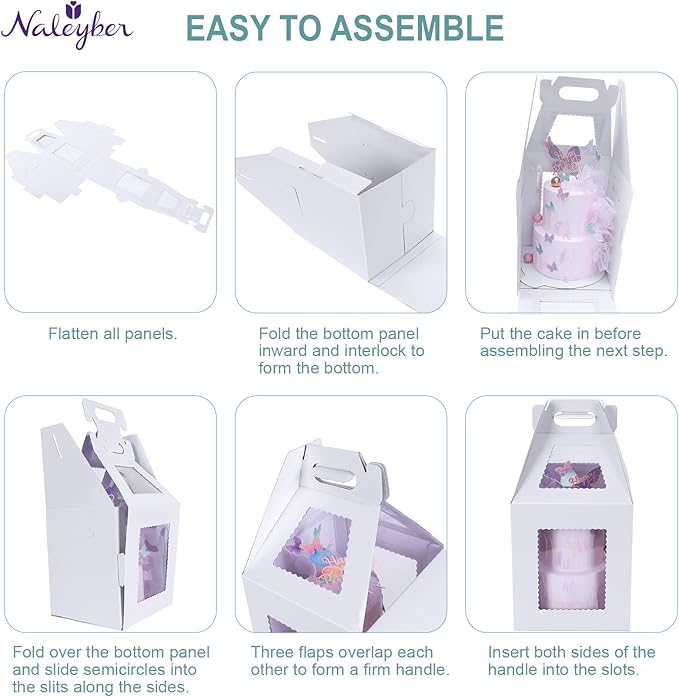 Tall Cake Boxes for Tier Cakes with Cake Boards 4 Pack 12x12x14 Inch Large Tiered Cake Carrier Containers with Window for Wedding Birthday Bakery