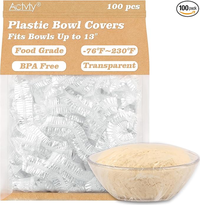 Actvty Bowl Covers for Bread Proofing, 100pcs Large Shower Caps for Sourdough Bread, Fits Bowls Up to 13", Stretchable Reusable Plastic Bowl Cover BPA Free Food Grade
