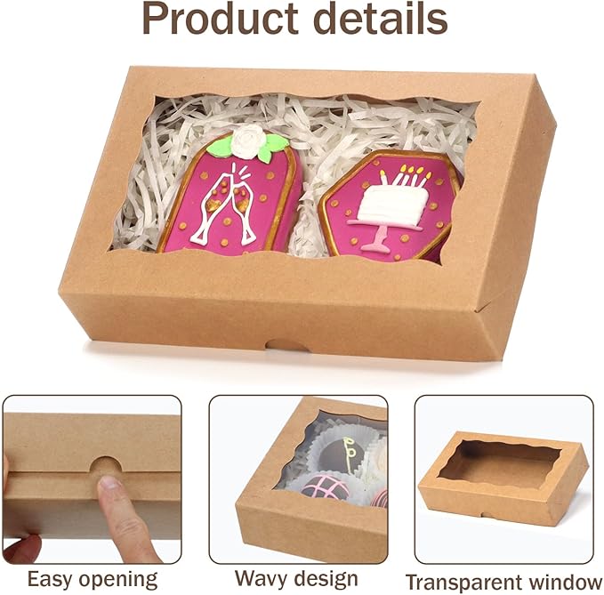 RomanticBaking 100 Pack Brown 7 x 4 3/8 x 1 1/2inches Cookies Boxes for Wedding Baby Shower Bakery Boxes for Macaron Truffle Donut Chocolate Cakesicle