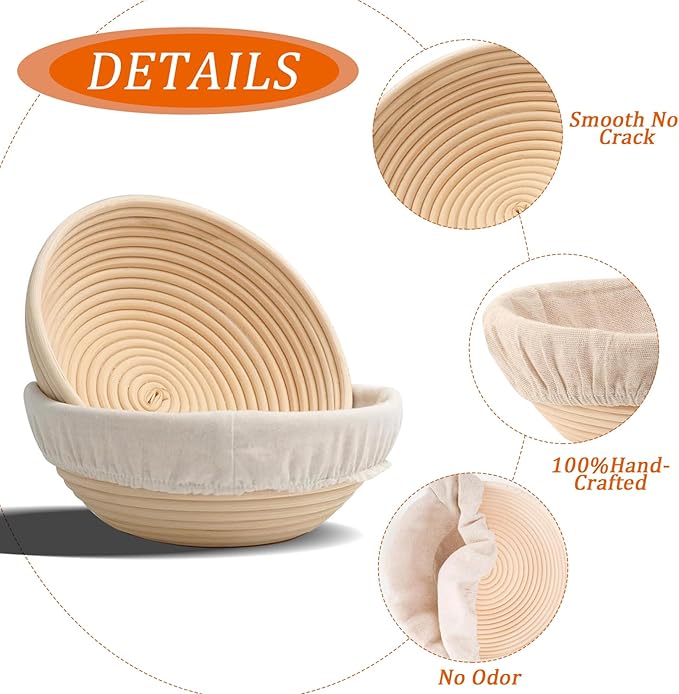 9 inch Round Banneton Bread Proofing Basket Sourdough Bread Baking Supplies Set of 5 Sourdough Starter Kit Baking Gifts