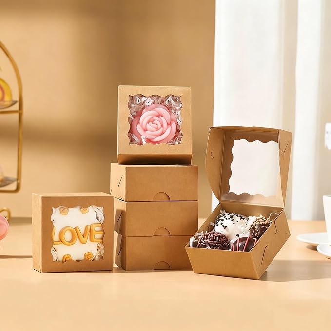 RomanticBaking 3x3x1.5Inches 100PCS Homemade Soap Boxes with Window Chocolate Covered Strawberries,Cookie,Chocolate truffle Boxes