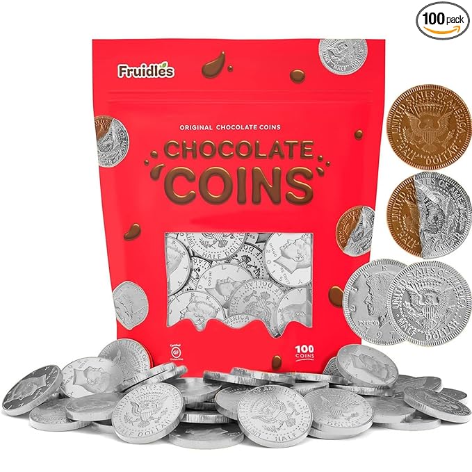 100-Pack Dark Chocolate Coins, Dairy-Free, Dark Chocolate Hanukkah Gelt, Bittersweet Coins Made in Israel, Kosher Parve Certified Non-Dairy
