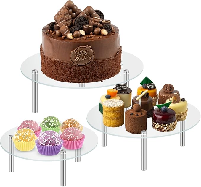 3 Packs Acrylic Cake Stand, Round Food Display Stand Clear Cupcake Holder for Dessert Table Cakes Pastries for Birthday Party Wedding Event