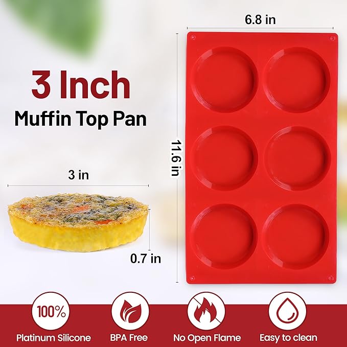 FUNBAKY Silicone Egg Pans, 3 Inch Muffin Top Pan Non Stick Molds for Breakfast Sandwiches, 3 Pack Whoopie Pie Pan, Circle for Baking English Muffins, Egg Sandwich, Whoopie Pies