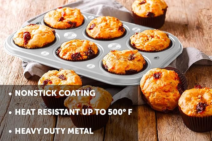 DecorRack 2 Pack Non-Stick Muffin Pans, 6-Cup, Bakeware for Baking Cupcakes (Pack of 2)