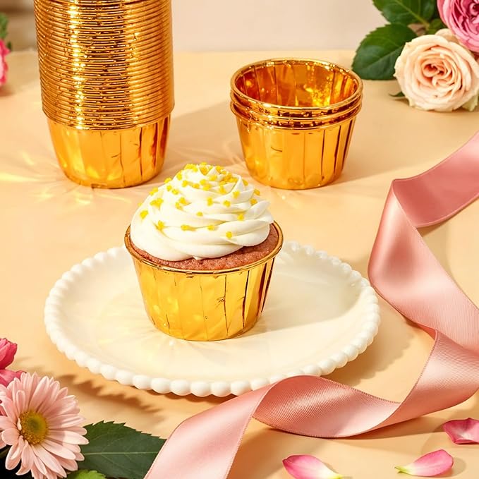 400 Pcs Gold Cupcake Liners, 3.5 oz Disposable Baking Cups Mini Foil Muffin Liners Pans Holders Containers Cupcake Wrappers for Wedding Holiday Birthday Christmas Party