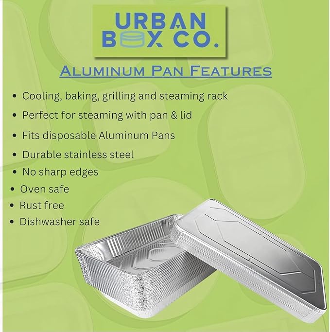 Urban Box Co. Half Size Deep Aluminum Pans 9x13 (40 pack): Extra Heavy Duty, Disposable Foil Pans for Bakeware, Roasting, Chafing, Steam Table Tray, Cake & Oven Pan (40, No Lid).
