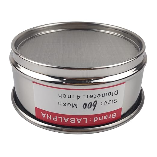 LABALPHA 600 Mesh Lab Sieves, Test Sieve #600 Mesh, 4'' Diameter, 304 Stainless Steel Wire Cloth (0.026mm)