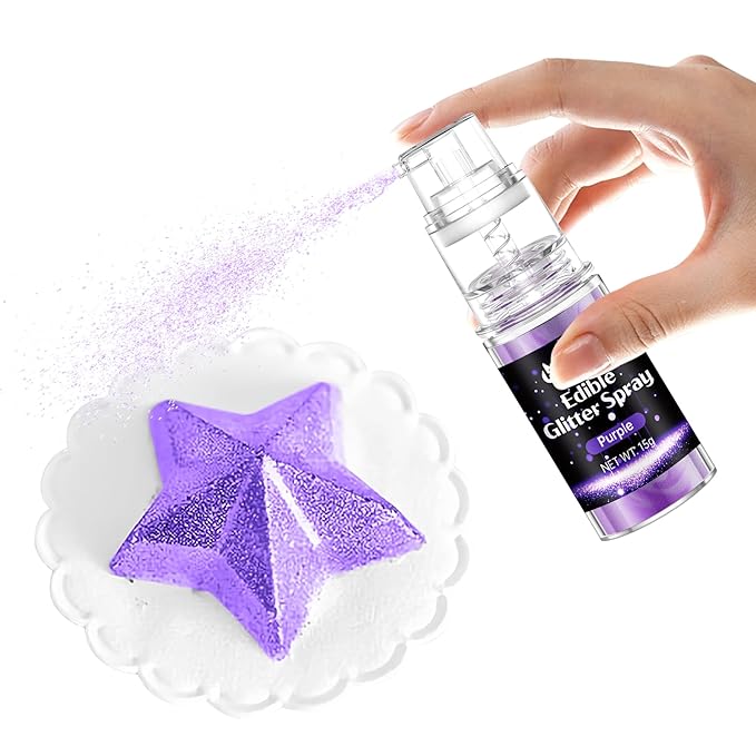 Purple Edible Glitter Spray - 15g Food Grade Purple Luster Dust Shimmer Powder Spray for Cakes, Cookies, Chocolate, Strawberries, Drinks & Cocktails