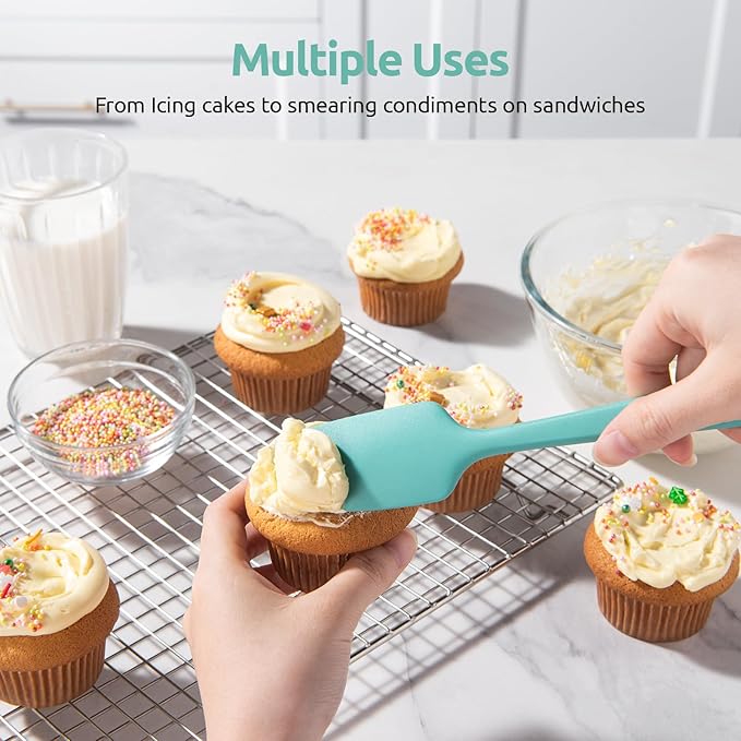 High Heat Resistant Silicone Spatulas: U-Taste 480ºF Hot Proof Food Grade Flexible Silicon Baking Scraper, Food Grade Rubber Kitchen Cooking Mixing Utensils for Nonstick Cookware Set of 4 (Aqua Sky)