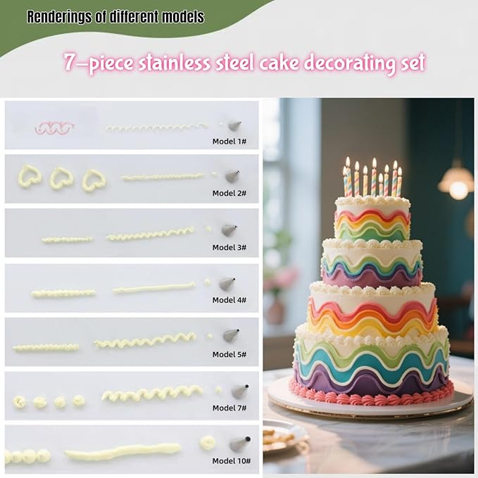 7 Pcs Round Hole Piping Tips Set, Stainless Steel Icing Tips for Cake Decorating, Cupcake Nozzles, Cake Decorating Tools & Supplies, Cake Piping Kit, Pastry Icing Dispensers, Cream Bag Filler,