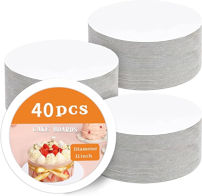 40 Pcs Cake Boards,White Cake Boards 11 Inch Round,Food Grade Cardboard Cake Rounds,Disposable Cake Plates,11 Inch Cake Board,Waterproof and Oil proof Cake Base Cake Tray Cake Pizza Circles